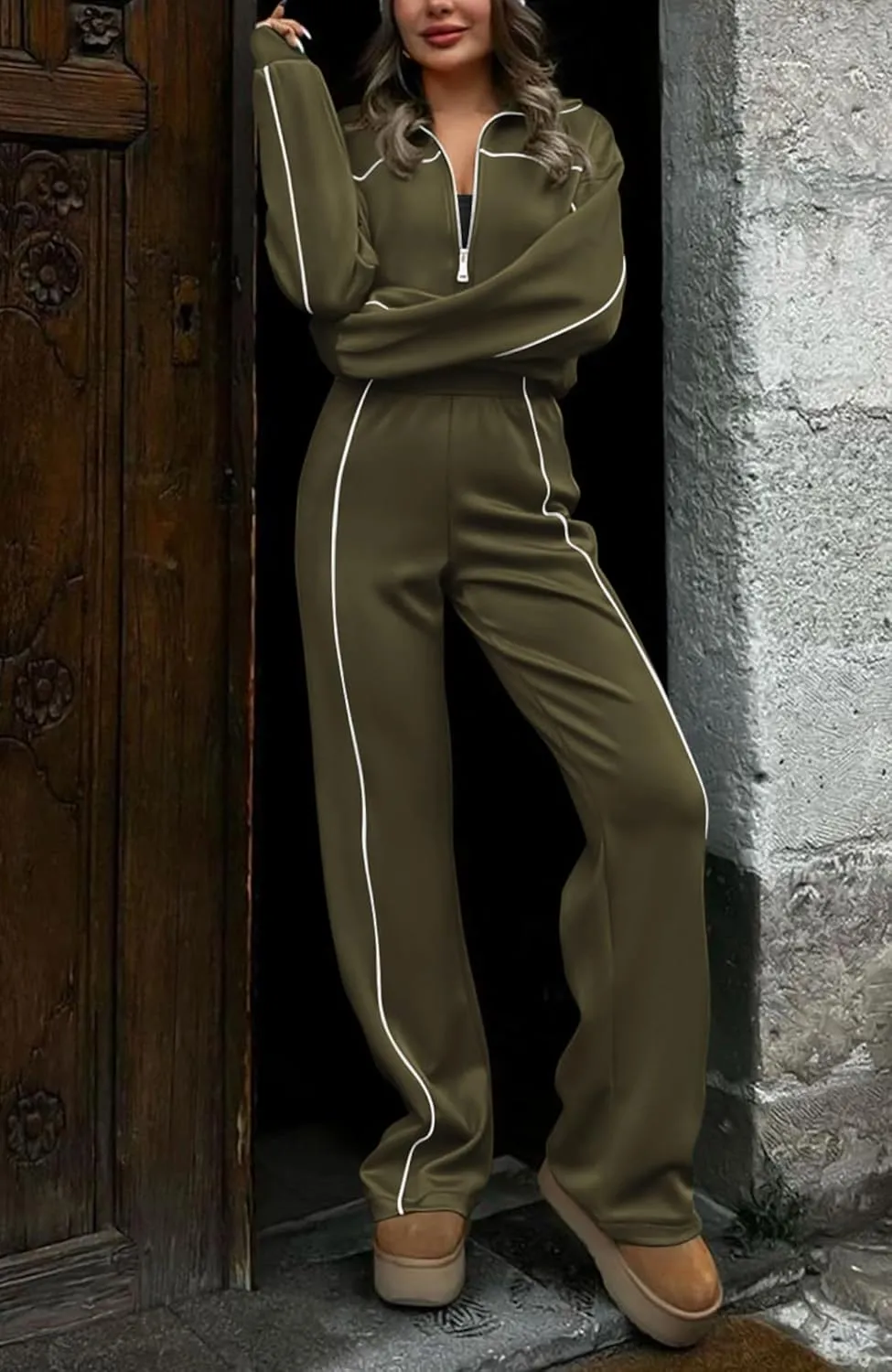 BTFBM Women's Two Piece Tracksuit Fall 2025 Long Sleeve Zip Up Sweatshirt Long Pants Outfits Jogger Sweatsuit Sets