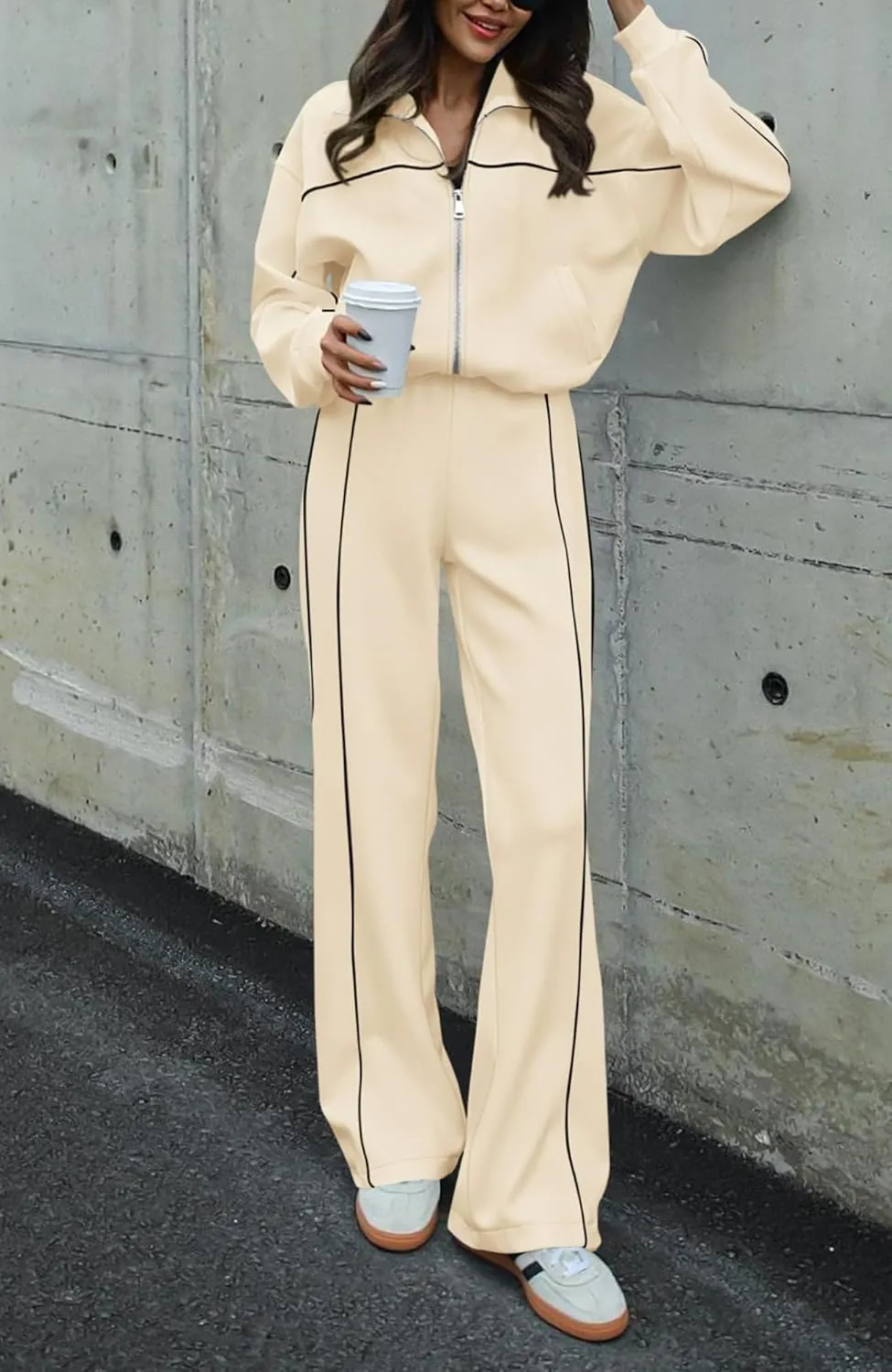 BTFBM Women's Two Piece Tracksuit Fall 2025 Long Sleeve Zip Up Sweatshirt Long Pants Outfits Jogger Sweatsuit Sets
