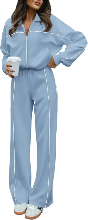 BTFBM Women's Two Piece Tracksuit Fall 2025 Long Sleeve Zip Up Sweatshirt Long Pants Outfits Jogger Sweatsuit Sets