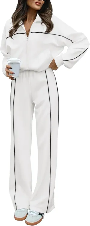 BTFBM Women's Two Piece Tracksuit Fall 2025 Long Sleeve Zip Up Sweatshirt Long Pants Outfits Jogger Sweatsuit Sets