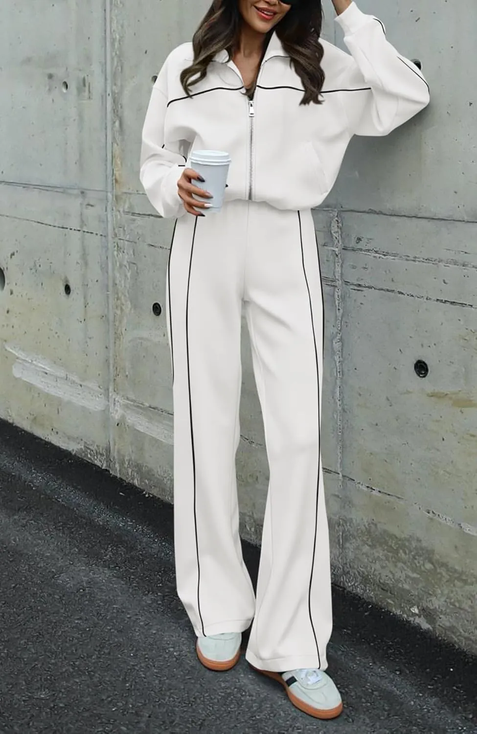 BTFBM Women's Two Piece Tracksuit Fall 2025 Long Sleeve Zip Up Sweatshirt Long Pants Outfits Jogger Sweatsuit Sets
