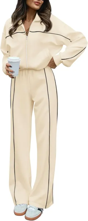 BTFBM Women's Two Piece Tracksuit Fall 2025 Long Sleeve Zip Up Sweatshirt Long Pants Outfits Jogger Sweatsuit Sets
