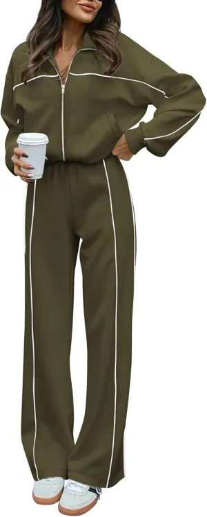 BTFBM Women's Two Piece Tracksuit Fall 2025 Long Sleeve Zip Up Sweatshirt Long Pants Outfits Jogger Sweatsuit Sets
