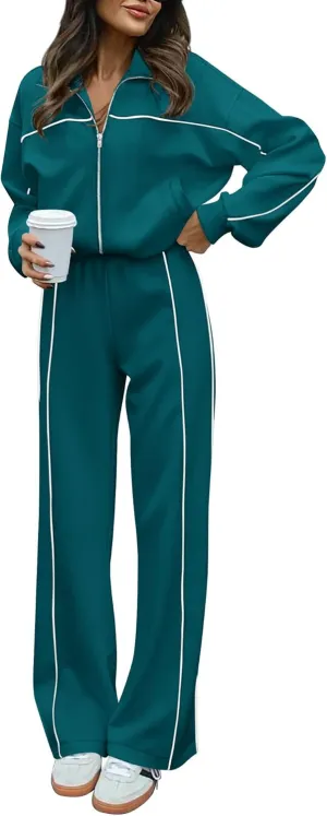 BTFBM Women's Two Piece Tracksuit Fall 2025 Long Sleeve Zip Up Sweatshirt Long Pants Outfits Jogger Sweatsuit Sets