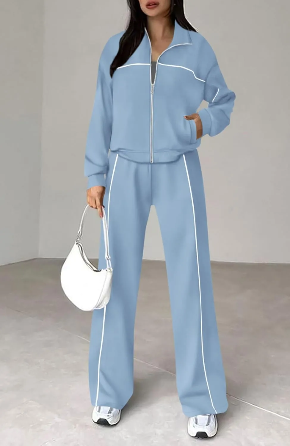 BTFBM Women's Two Piece Tracksuit Fall 2025 Long Sleeve Zip Up Sweatshirt Long Pants Outfits Jogger Sweatsuit Sets