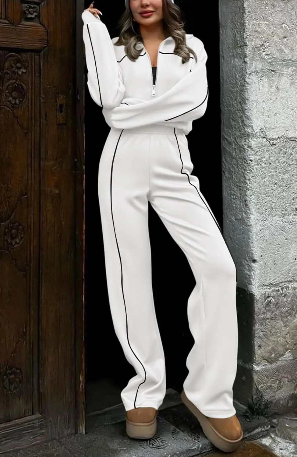 BTFBM Women's Two Piece Tracksuit Fall 2025 Long Sleeve Zip Up Sweatshirt Long Pants Outfits Jogger Sweatsuit Sets