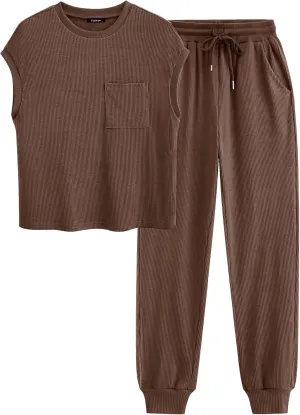 BTFBM Women's Two Piece Tracksuit Short Sleeve Tops Long Pants With Drawstring Outfits Jogger Sets