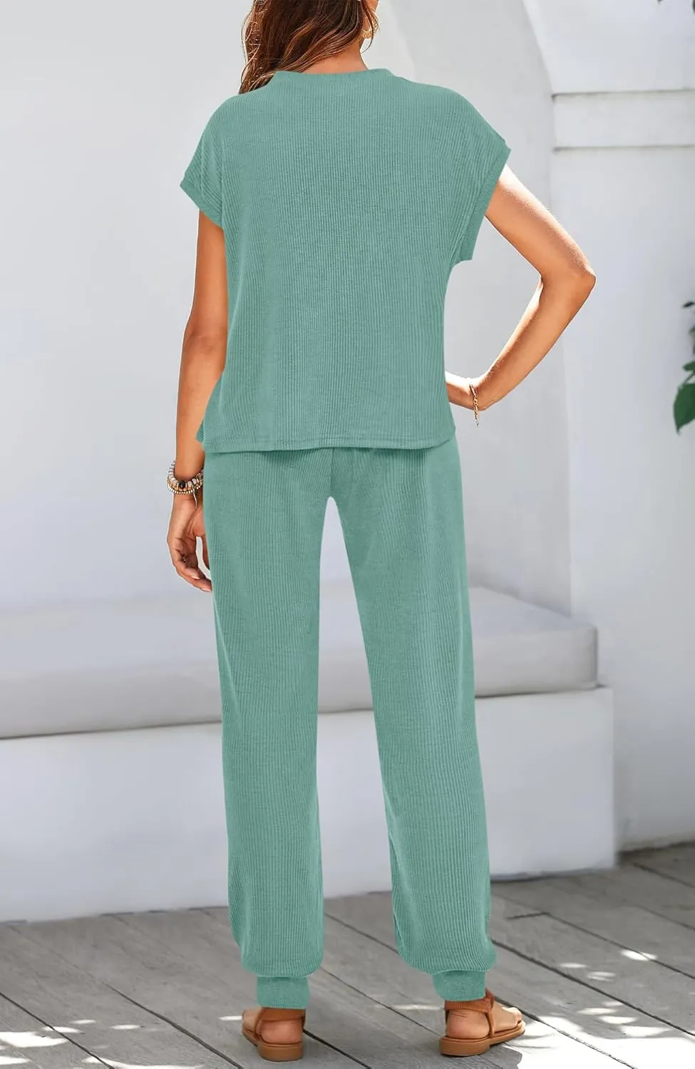 BTFBM Women's Two Piece Tracksuit Short Sleeve Tops Long Pants With Drawstring Outfits Jogger Sets