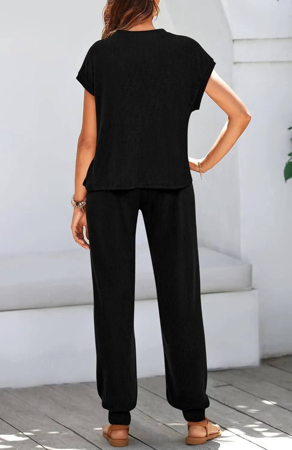 BTFBM Women's Two Piece Tracksuit Short Sleeve Tops Long Pants With Drawstring Outfits Jogger Sets