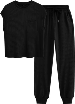 BTFBM Women's Two Piece Tracksuit Short Sleeve Tops Long Pants With Drawstring Outfits Jogger Sets