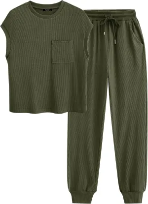 BTFBM Women's Two Piece Tracksuit Short Sleeve Tops Long Pants With Drawstring Outfits Jogger Sets