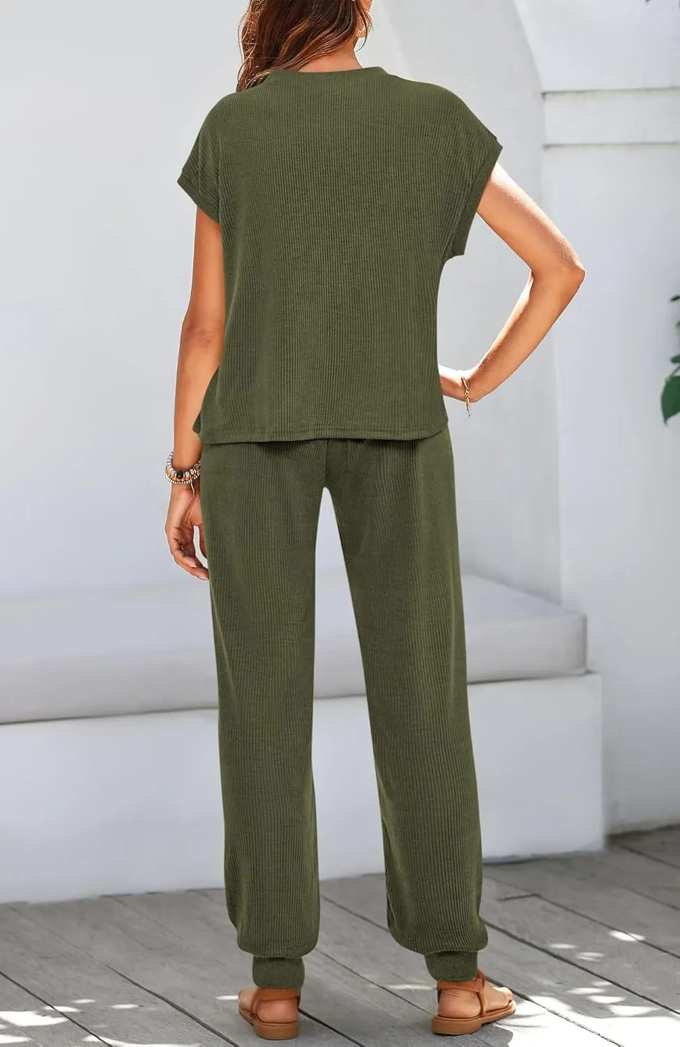 BTFBM Women's Two Piece Tracksuit Short Sleeve Tops Long Pants With Drawstring Outfits Jogger Sets