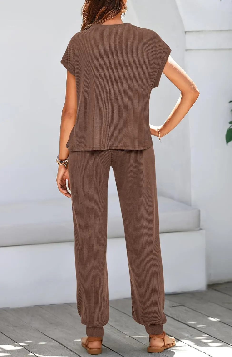 BTFBM Women's Two Piece Tracksuit Short Sleeve Tops Long Pants With Drawstring Outfits Jogger Sets