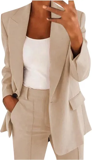 Business Casual Pant Suits Womens 2 Piece Outfits Dressy Casual Long Sleeve Blazer Sets Plus Size Wide Pants Suit Set