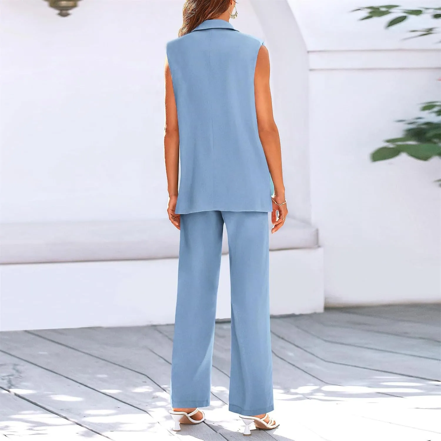 Business Outfits For Women 2025 Trendy Sleeveless Suit Vest And Wide Leg Pants Outfits Summer Blazer 2 Piece Sets