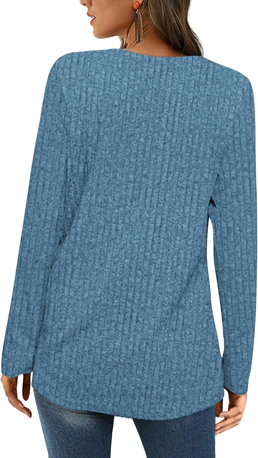 BZB Women's Sweaters Fall 2024 Lightweight Long Sleeve Square Neck Tunic Tops