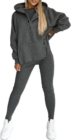 Calmlily 3 Piece Hoodie Set Women, Calmlily 3 Piece Set, Calmlily Oversized Hooded Casual 3pc Sweatshirt Suit