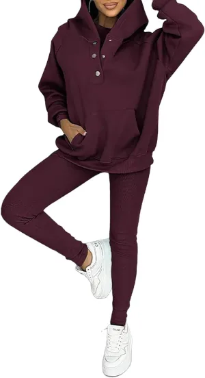 Calmlily 3 Piece Hoodie Set Women, Calmlily 3 Piece Set, Calmlily Oversized Hooded Casual 3pc Sweatshirt Suit