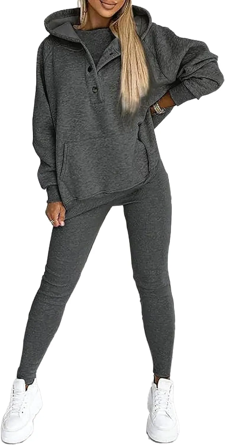 Calmlily 3 Piece Hoodie Set Women, Calmlily 3 Piece Set, Calmlily Oversized Hooded Casual 3pc Sweatshirt Suit