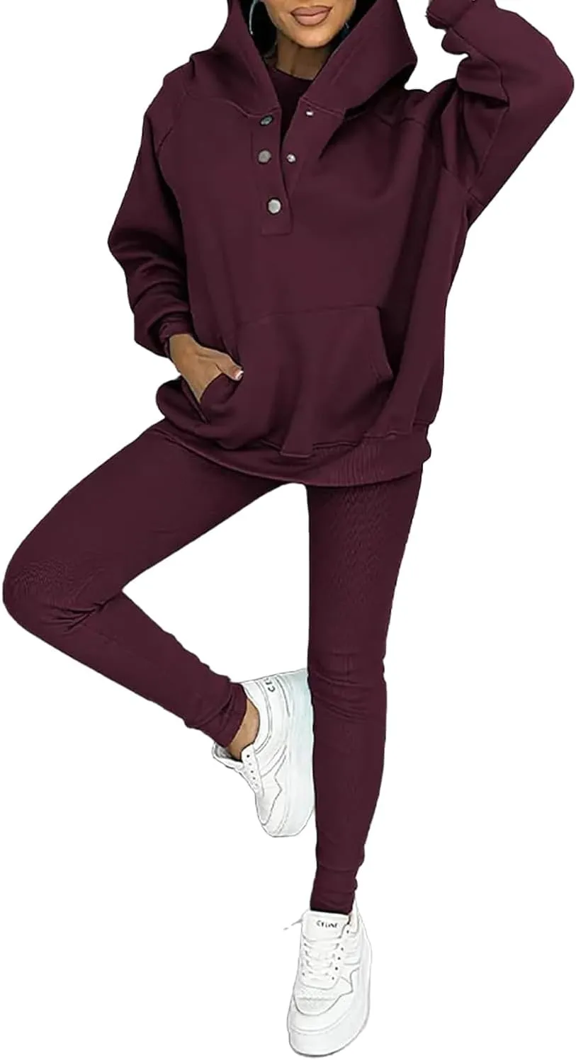 Calmlily 3 Piece Hoodie Set Women, Calmlily 3 Piece Set, Calmlily Oversized Hooded Casual 3pc Sweatshirt Suit