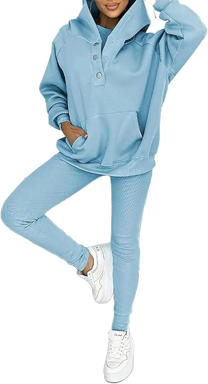 Calmlily 3 Piece Hoodie Set Women, Calmlily 3 Piece Set, Calmlily Oversized Hooded Casual 3pc Sweatshirt Suit