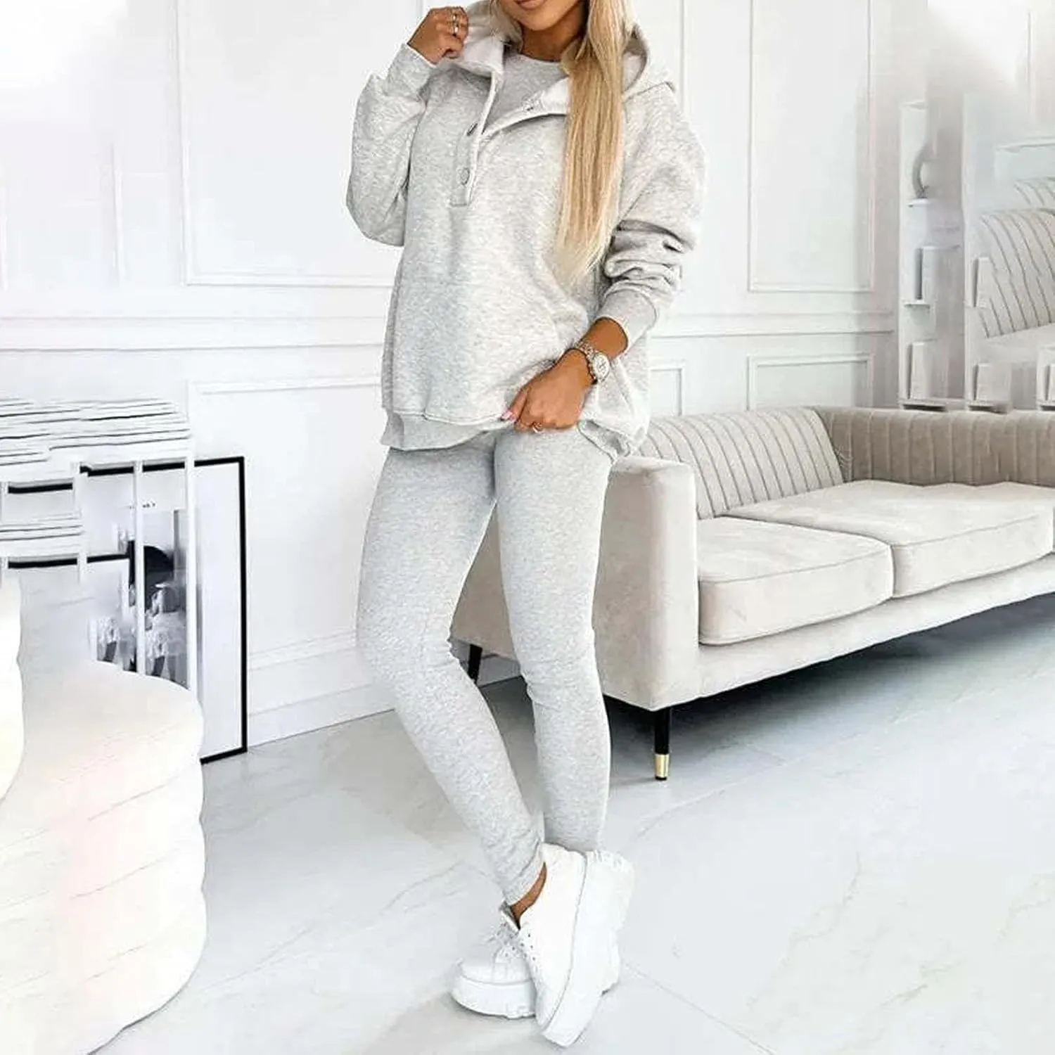 Calmlily 3 Piece Hoodie Set Women, Calmlily 3 Piece Set, Calmlily Oversized Hooded Casual 3pc Sweatshirt Suit