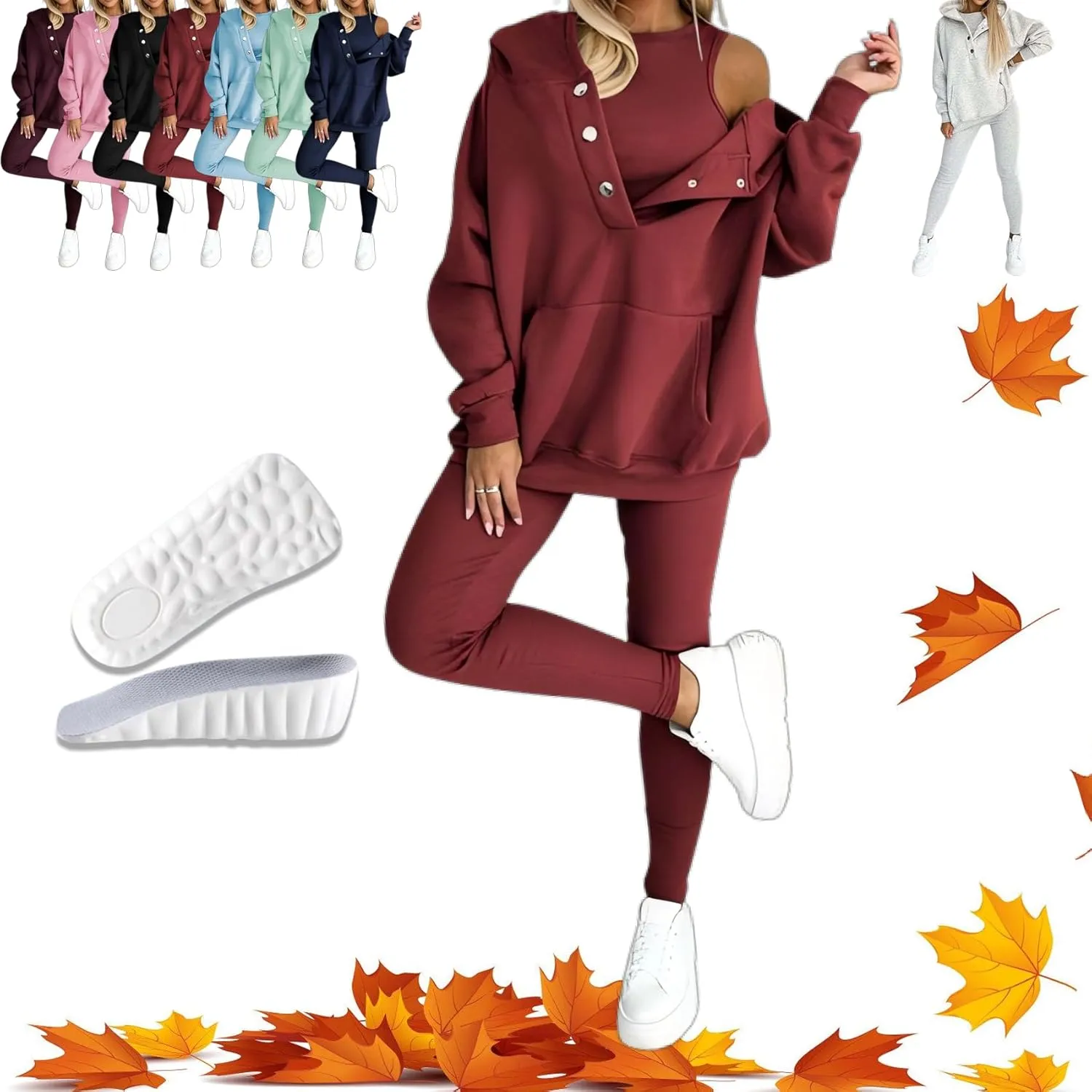 Calmlily 3 Piece Hoodie Set Women, Calmlily Solid Oversized Button Hoodie, 3 Piece Oversized Hoodie Sets for Women