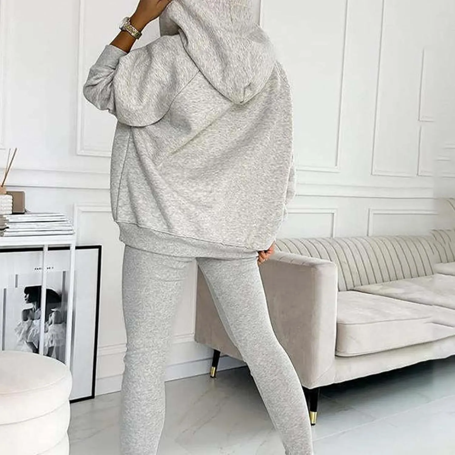 Calmlily 3 Piece Hoodie Set Women, Calmlily Solid Oversized Button Hoodie, 3 Piece Oversized Hoodie Sets for Women