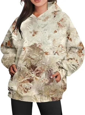Camo Hoodie Womens Camo Sweatshirt for Women Trendy Maple Leaf Plain Hoodies Fleece Oversized Y2K Pullover with Pocket