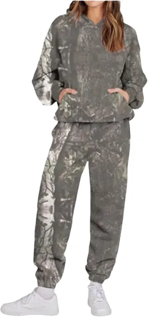 Camo Sweat Set for Women 2 Piece Hoodie Sets Maple Leaf Print Oversized Sweatshirt Sweatpants Fall Outfits