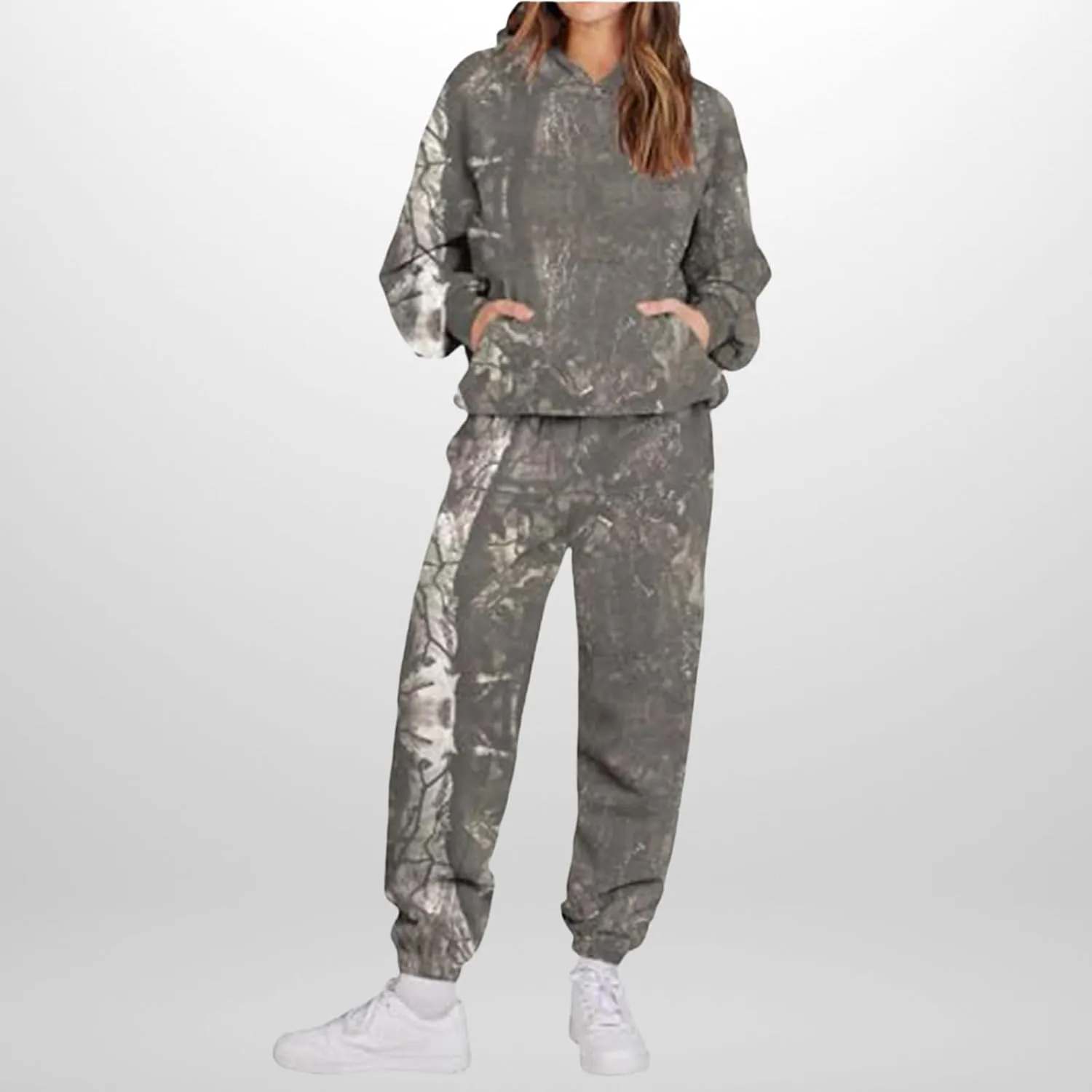 Camo Sweat Set for Women 2 Piece Hoodie Sets Maple Leaf Print Oversized Sweatshirt Sweatpants Fall Outfits