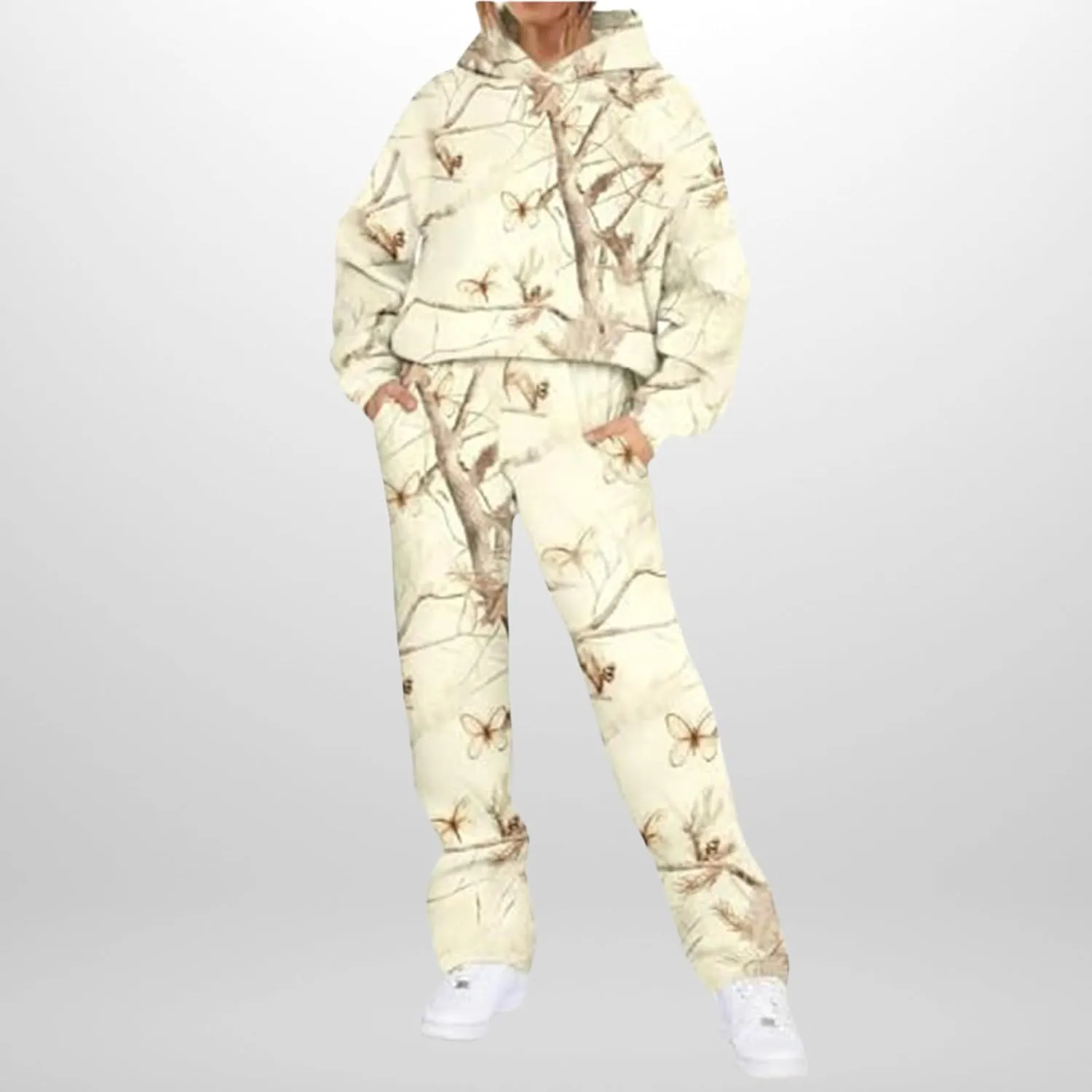 Camo Sweat Set for Women 2 Piece Hoodie Sets Maple Leaf Print Oversized Sweatshirt Sweatpants Fall Outfits
