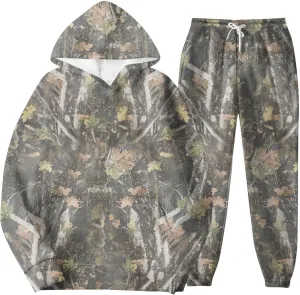Camo Sweatsuits for Women Set 2 Piece Camo Hoodies Maple Leaf Print Hoodie Oversized Sweatshirt Sweatpants Outfits