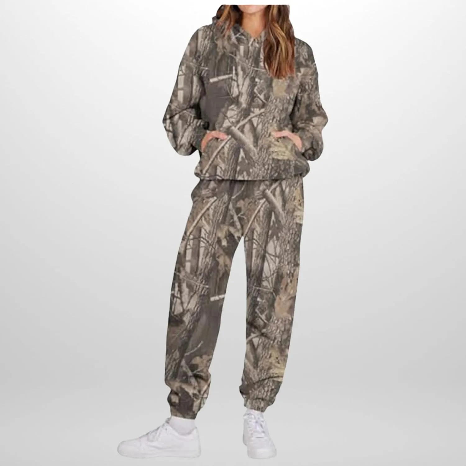 Camo Sweatsuits for Women Set 2 Piece,Womens Camo Hoodie Maple Leaf Print Oversized Sweaters Sweatshirt Sweatpants