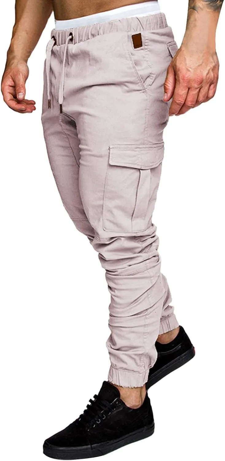 Cargo Pants for Men Relaxed Fit Multi-Pocket Cargo Pants Drawstring Sports Trousers Stretch Elastic Waist Gym Running