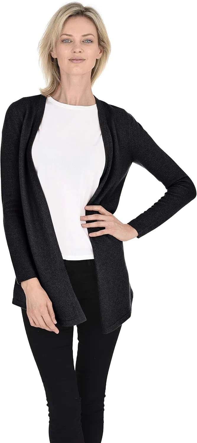 Cashmeren Classic Soft Knit Open Cardigan 100% Merino Wool Long Sleeve Sweater for Women