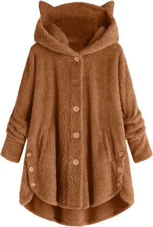 Cat Ear Hoodie Women's Plus Size Coats Hoodies for Women Hoodies for Teen Girls Cute Button Up Bear Hoodie with Ears