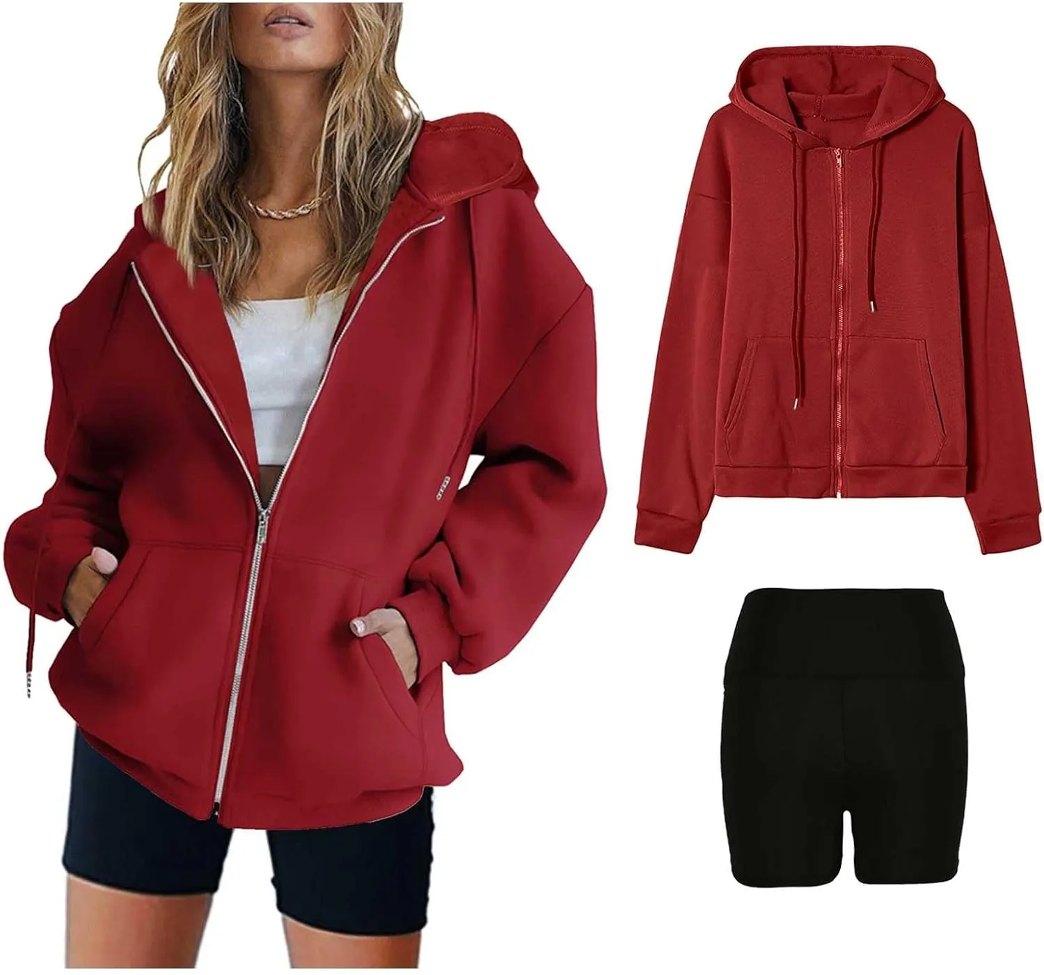 Ceboyel Women 2 Piece Lounge Set 2023 Full Zip Up Hoodies & Lounge Shorts Oversized Comfy Loungewear Sets Athletic Outfits