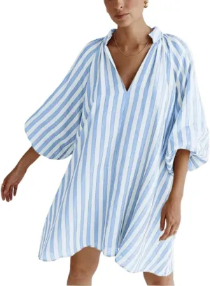 CHARTOU Women Summer Striped Beach Vacation Mini Dress 3/4 Sleeve Boho Chic Outfits Tunic Shift Dress