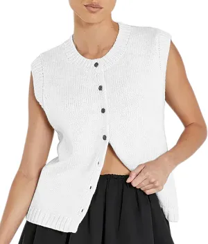 Cioatin Women Summer Knit Sweater Vest 2024 Sleeveless Button Down Loose Cardigan Tank Shirt Top Going Out Outfits Teen