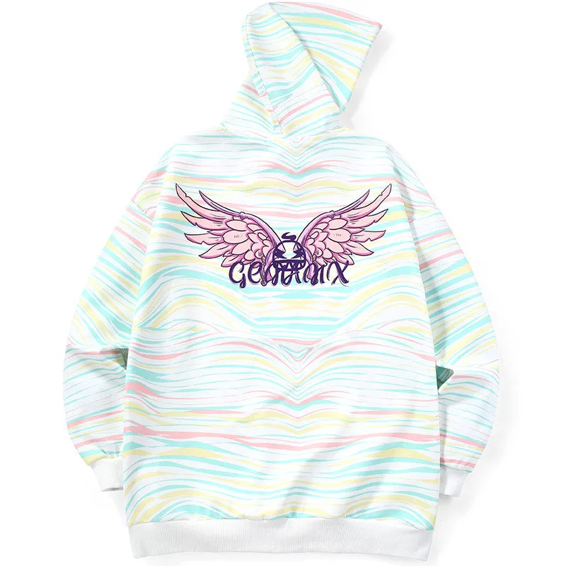 Colorful Line Print Long Sleeve Space Cotton Hoodies