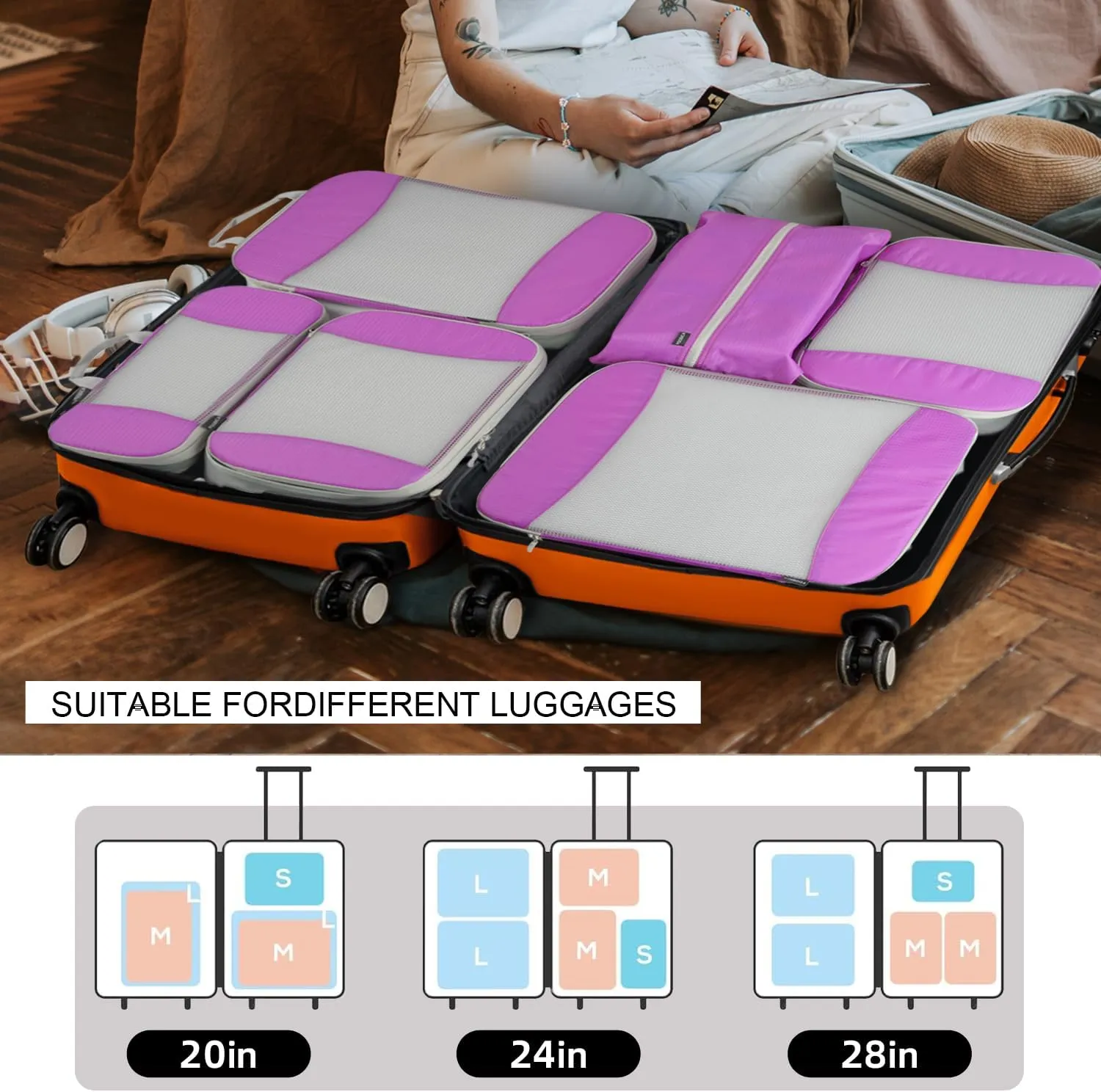 Compression Packing Cubes for Suitcases/Carry On Luggage 4 Set/6 Set Ultralight Organizer Bag Set For Travel Expandable Suitcase Organizer Bags Travel Packing Cubes