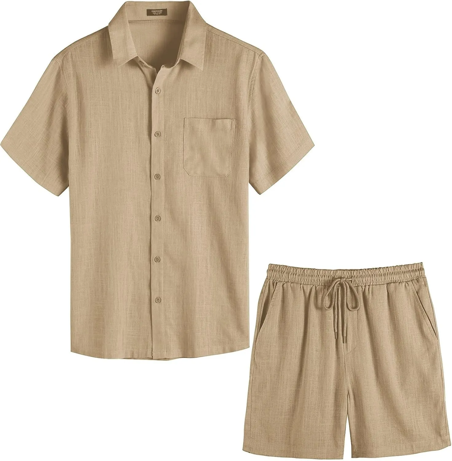 COOFANDY Men 2 Piece Linen Set Casual Short Sleeve Shirt and Short Beach Set