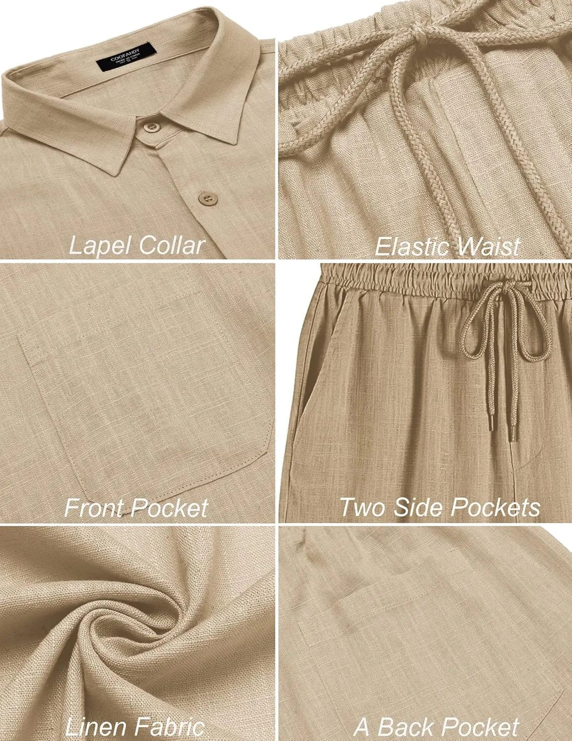 COOFANDY Men 2 Piece Linen Set Casual Short Sleeve Shirt and Short Beach Set