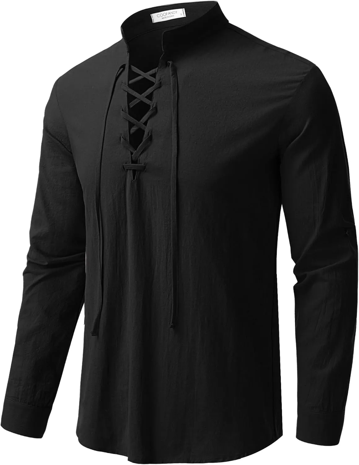 COOFANDY Mens Pure Cotton Retro Lace Up Renaissance Shirts Medieval Pirate Viking Top Linen Halloween Costume