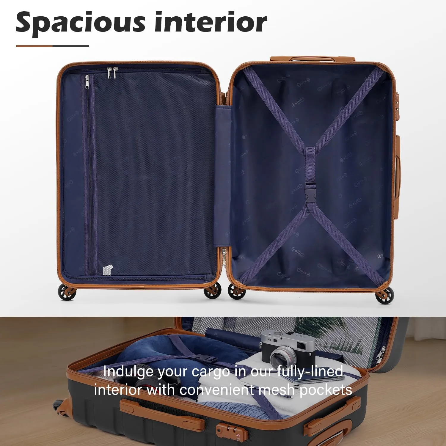 Coolife Luggage 4 Piece Set Suitcase Spinner Hardshell Lightweight TSA Lock (Family Set-Sky Blue)