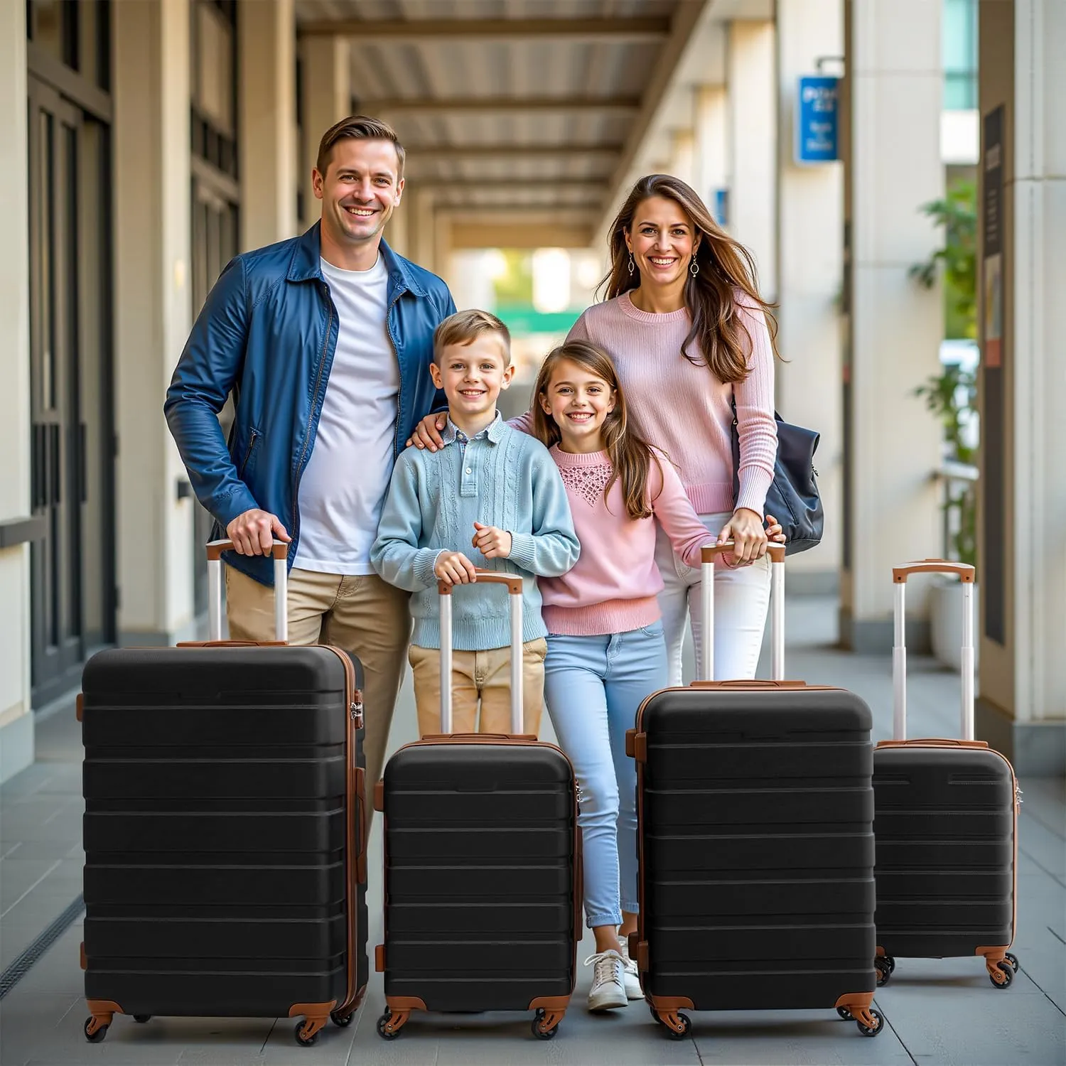 Coolife Luggage 4 Piece Set Suitcase Spinner Hardshell Lightweight TSA Lock (Family Set-Sky Blue)