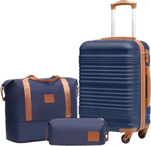 Coolife Luggage Set 3 Piece Luggage Set Carry On Suitcase Hardside Luggage with TSA Lock Spinner Wheels(Navy, 3 piece set (DB/TB/20))