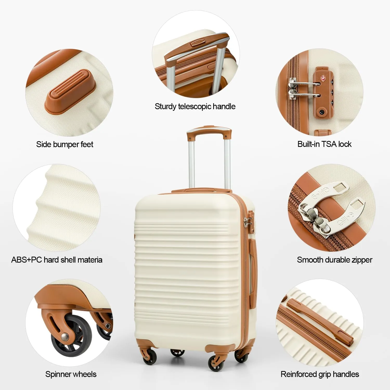 Coolife Luggage Set 3 Piece Luggage Set Carry On Suitcase Hardside Luggage with TSA Lock Spinner Wheels(White, 3 piece set (BP/TB/20))