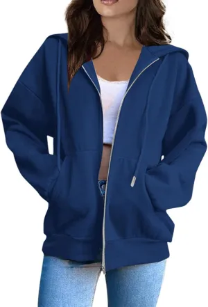 COTECRAM Women Zip Up Y2K Hoodie Fall Oversized Sweatshirts Casual Long Sleeve Drawstring Hooded Jacket 2024 Clothes